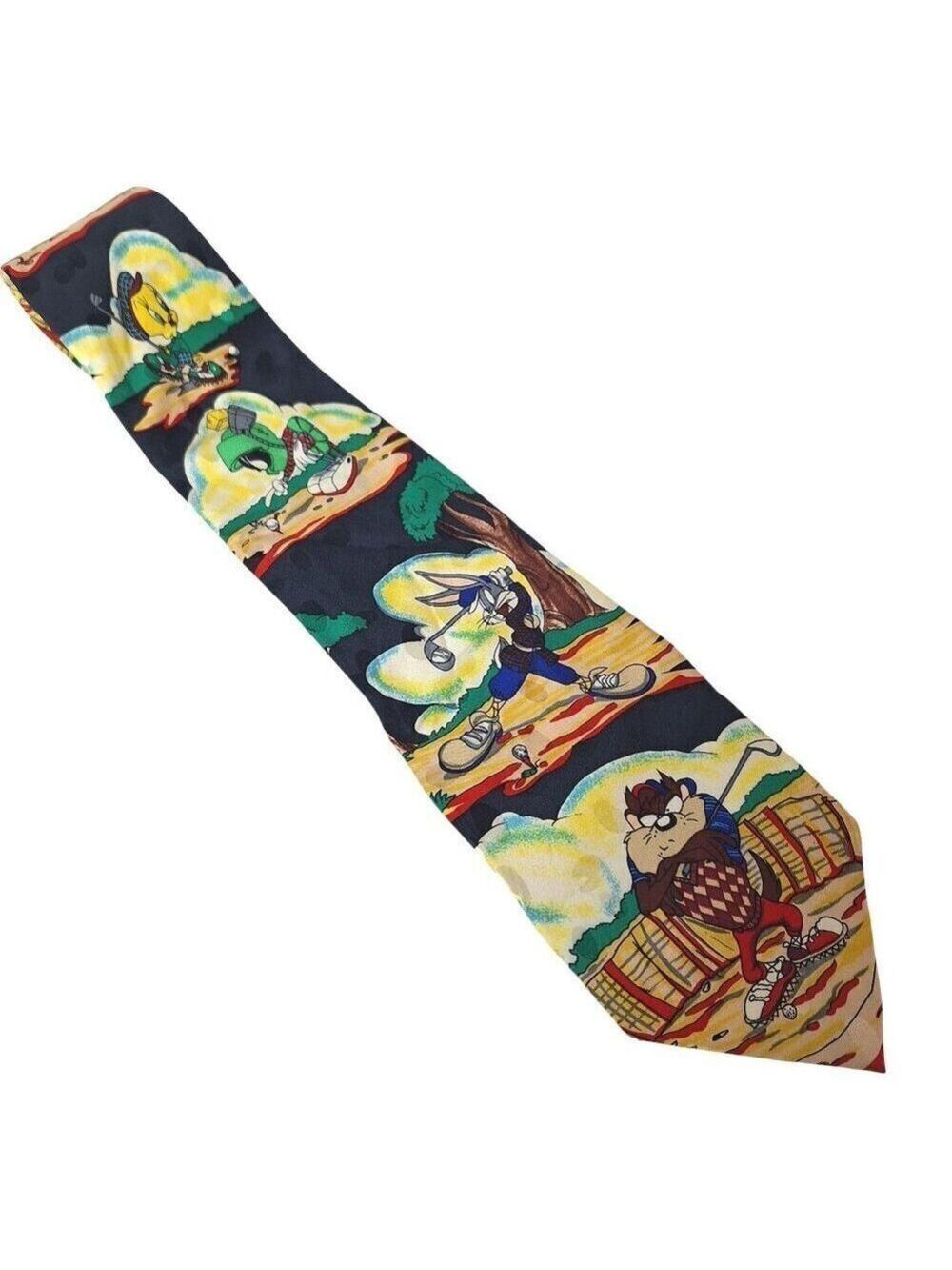 1993 Looney Tunes Bugs Bunny Taz Golfing Silk Tie